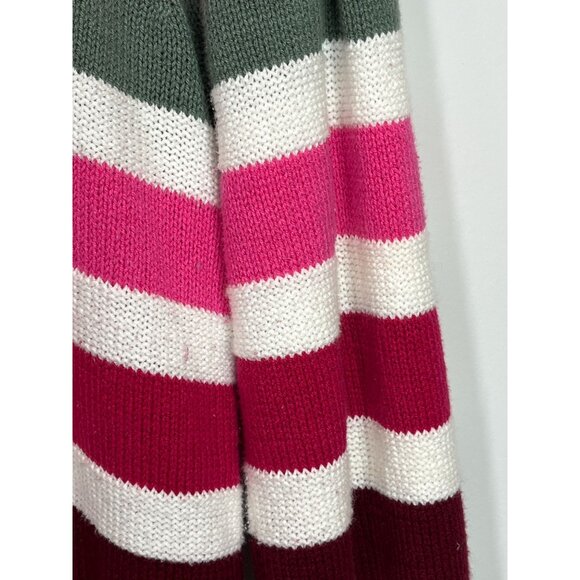 LOFT Striped Knit Crewneck Sweater Pink Green Burgundy Women’s Medium - Picture 5 of 11